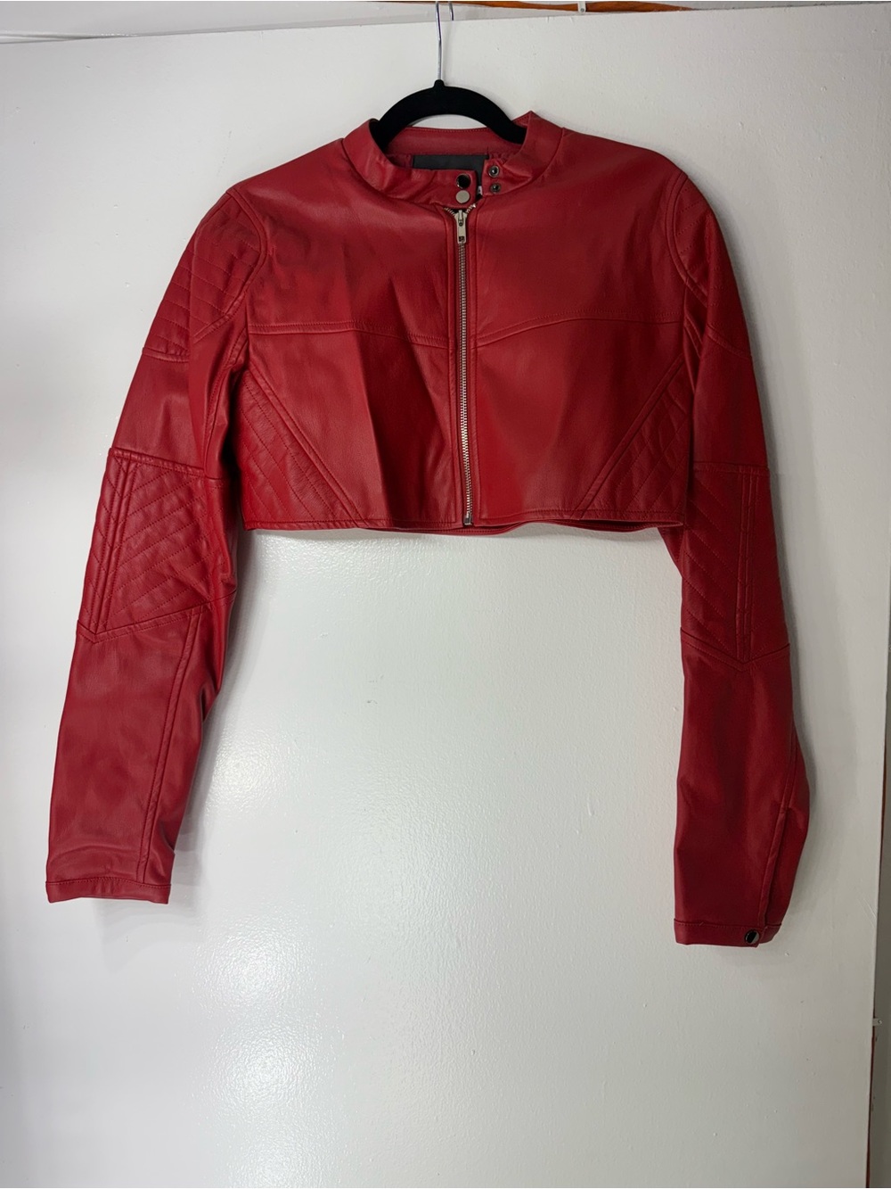 Women’s Red Cropped Faux Leather Jacket